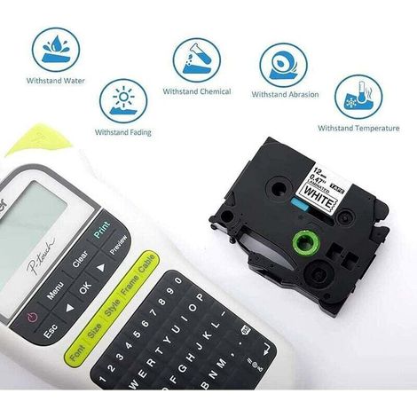 VURAHOME – Kompatibles Etikettenband für Brother P-touch TZe TZ, 12-mm-Laminierkassetten für Brother P-touch Etikettendrucker PT-H100LB, PT-E100, D400, 1250, H110, 1000, Schwarz auf Weiß/Rot/Blau/Gelb (1/5)