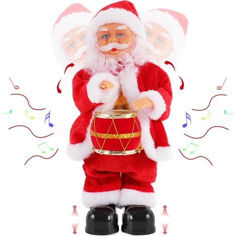 Musikalischer, tanzender Weihnachtsmann mit Trommel – Singender Weihnachtsmann als Plüschtier für Weihnachtsdekoration und Geschenk (1/4)