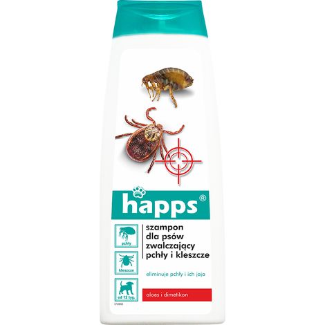 Champú antipulgas y garrapatas Happs para perros, 250 ml. Protección eficaz. (1/2)
