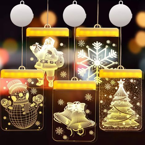 Guirlande Lumineuse Noel - Decoration Fenetre Suspendue LED Blanc Chaud - Pour Interieur Et Exterieur - Lot De 5 Unites