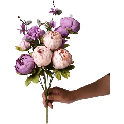 Bouquet De Pivoines Artificielles - 13 Tiges - Longueur 47 Cm - Décoration Mariage Fait-main Partiel - Lot De 1 (1/5)