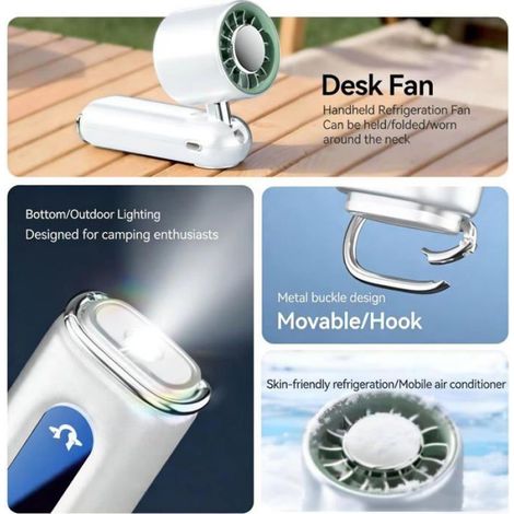 Ventilateur USB portable rechargeable 4000mAh, avec lampe de poche LED, blanc (1/5)