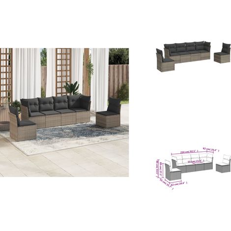 Salon de jardin 6 pcs avec coussins gris résine tressée - Ensemble Salon De Jardin - Mobilier Extérieur - Canapé Jardin - Résine Tressée - Rotin Synthétique (1/3)