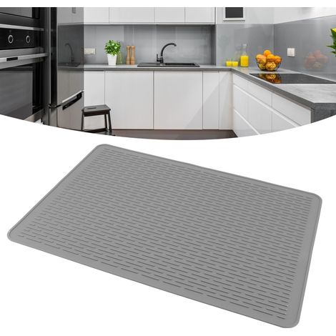 Alfombrilla de secado de silicona – Grande (71 x 50 cm) – Resistente al calor hasta 230 °C – Protege la mesa y el fregadero – Gris (1/5)