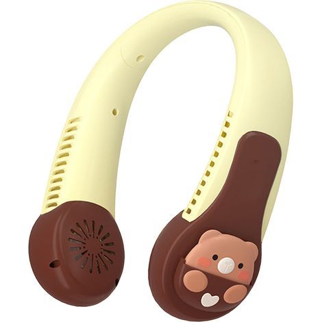 Cartoon neck fan, portable, USB rechargeable, quiet operation, anti-twist, AC with built-in battery, for children, adults, outdoor sports, bears (1/5)