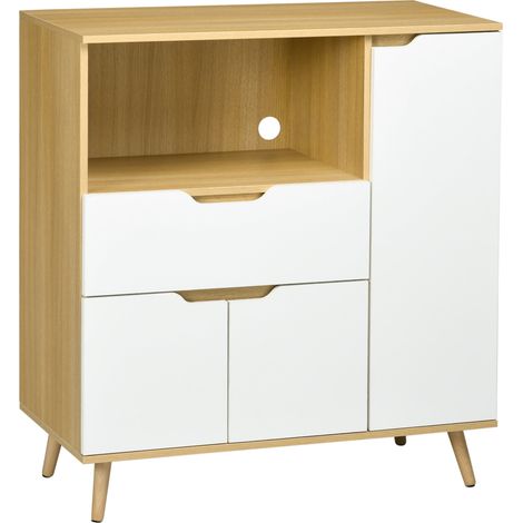 Mobile per Microonde 90x40x98,5 cm in Truciolato Bianco e Legno (1/5)