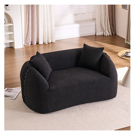 Sofá de 2 plazas 155x90x67 cm de chenilla negra con cojines para salón pequeño – MEUBLIV (1/5)