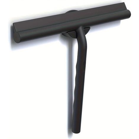 Raclette de douche - Raclette à vitre en silicone - Raclette à vitre - Raclette avec crochet auto-adhésif - Raclette de sol de salle de bain - 21 × 16,5 cm - Noir - Silicone noir (1/5)