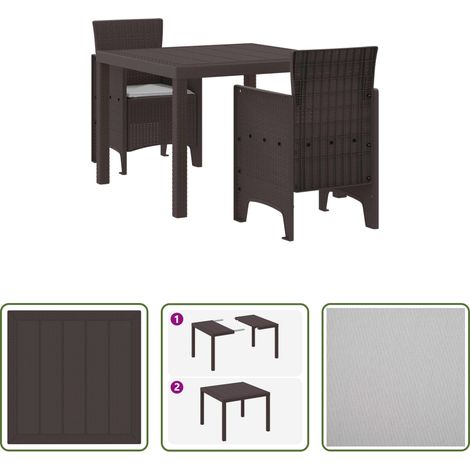 Garten Stühle -  Garten Essgruppe 3 pcs Braun Polypropylen (1/5)