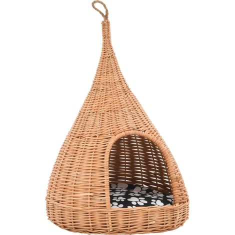 Katzenhaus mit Kissen 40x60 cm Naturweide Tipi vidaXL
