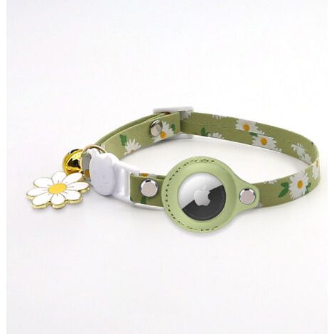 QORVA-1PC vert Collier Chat Airtag,imprimé réglable Airtag Collier pour Chat avec Cloche, Coque de Protection en Silicone Compatible avec Apple Airtag, Boucle de Sécurité Breakaway pour Chatons