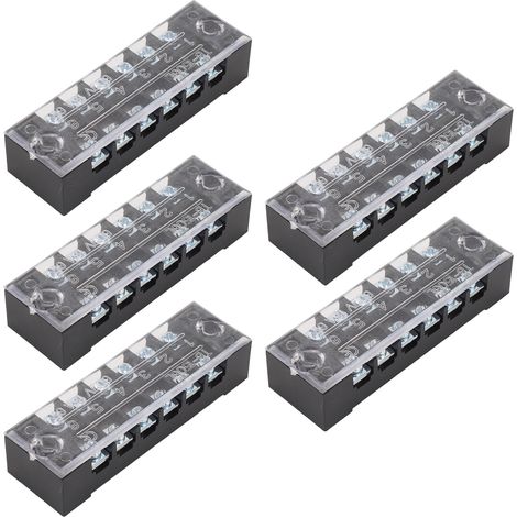 5 Blocs de Bornes M3 6 Pôles avec Connecteurs Courts, Barrières Isolantes 15A 600V, Lot de 5 (1/5)