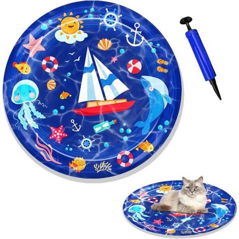 1 Tapis de jeu à eau, PVC durable, 65x65 cm, gonflable, pour chat et petit chien, intérieur extérieur (1/5)