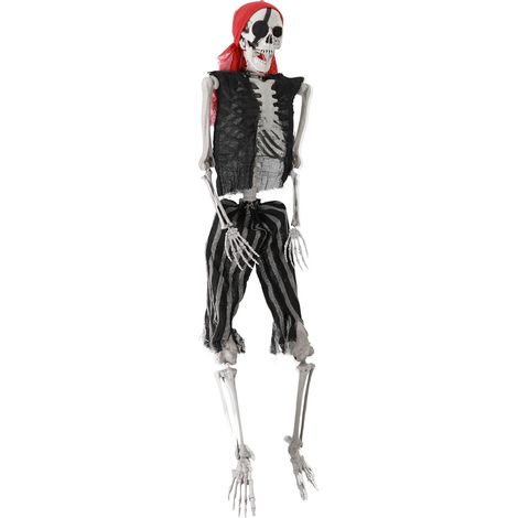 Squelette simulé d'Halloween, décoration de squelette de pirate de 165 cm, articulations mobiles, apparence réaliste. (1/5)