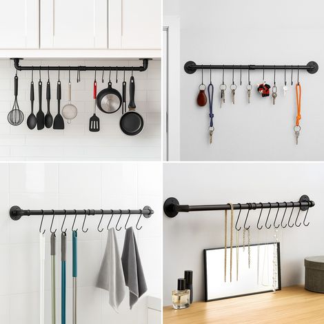 Wall Mount Pot Pan Bar Rack 97cm with 14 13 cm  S Hooks Wall Mounted Industrial Pipe Pan Pot Rack Metal Style Hanging Rail Kitchen Utensils Hanger Organiser for Hanging Pans Utensils Cookware (1/5)