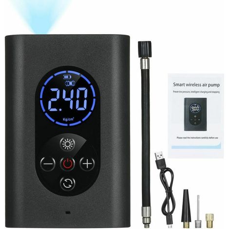 GABRIELLE Inflador de neumáticos Compresor de aire portátil Bomba de aire eléctrica de 150 PSI con manómetro Luz LED Banco de energía recargable USB de 4000 mAh Apagado automático para pelotas de bici (1/5)