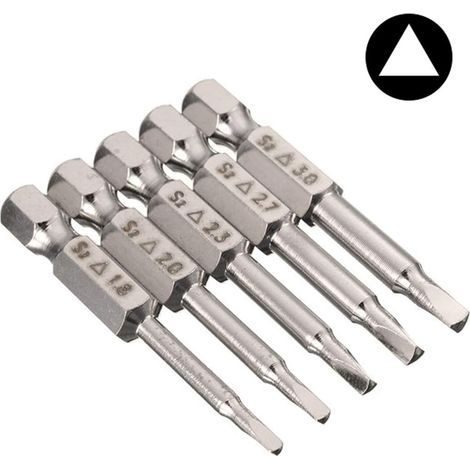 Mesee 5Pcs Queue Hex Embouts de Tournevis Électriques à Tête Triangulaire Bits Set 50mm Embouts de Vissage Magnétique de Tige Hexagonale 6,35mm en Acier S2 à Pointe Triangle 1,8/2,0/2,3/2,7/3,0mm (1/4)