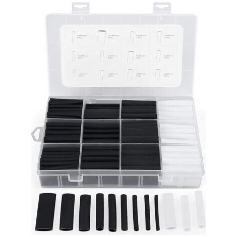 300Pcs Gaine Thermorétractable avec Colle Ratio 3:1 Tube Thermorétractable 7 Tailles, 2 Couleur (Noir, Blanc) (1/4)