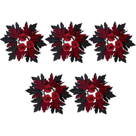 Couronne de bougies en forme de feuille d'érable (5 pièces) - Décoration de table - Porte-bougies pour Halloween (FMY) - Feuille d'érable noire (1/5)