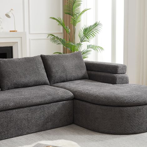 Canapé d'angle en chenille anthracite avec méridienne arrondie, 3 places moderne (1/5)
