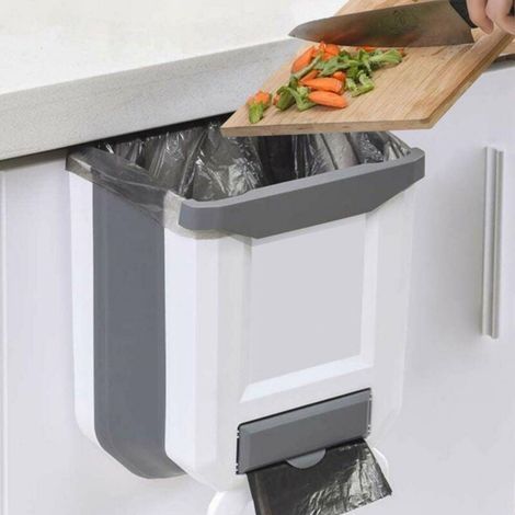 Poubelle suspendue pliable -pliable -Convient pour les cuisines, les campings, etc. -gris (1/5)