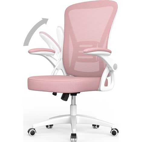 Rattantree - Chaise de bureau - Fauteuil de bureau Ergonomique - avec accoudoirs rabattables à 90° - réglable en hauteur 41-51 cm - Pivotante à 360° - housse en maille respirante - Rose