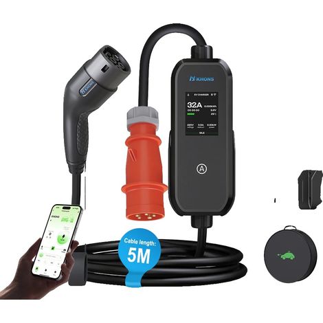 Cargador para vehículos eléctricos, potencia de 11 kW, control mediante aplicación inteligente, 11 kW y adaptador. (1/2)