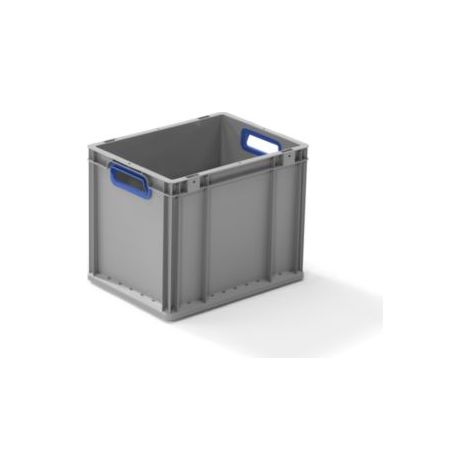 Transportstapelbehälter L400xB300xH320mm grau PP offener Griff blau Seitenwände geschlossen (1/5)
