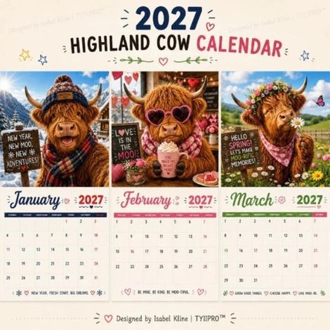 Gigante GmbH -  Calendrier mural 2027 des vaches des Highlands : innovant et unique -