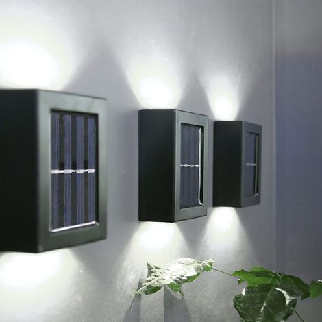 Appliques Solaires de Jardin,4Pack Appliques Solaires LED Up & Down Light Éclairage Mural LED Décoratif IP65 Étanche Éclairage Mural Décorative Lumière pour Outdoor Jardin Clôture Cour Véranda (1/5)