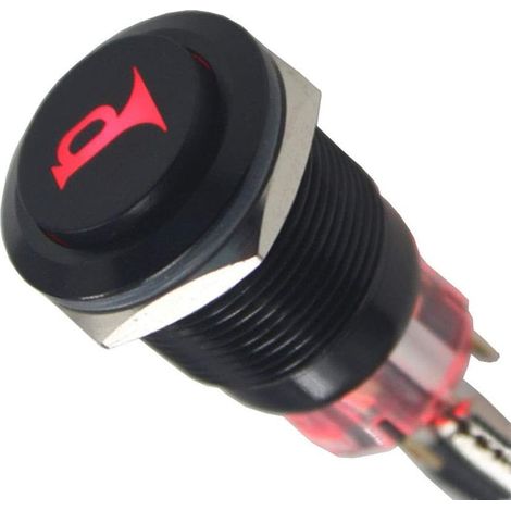 Boîtier Noir 19mm 12V 5A Rouge Lumière La Flèche 12V Bouton Poussoir Démarrage Voiture Interrupteur Momentané Intérieure 5 Broches (1/5)