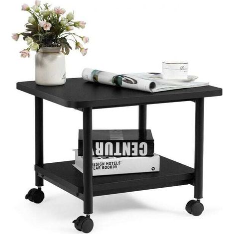 2 Tier Wooden Printer Stand with 360° Swivel Casters-Black (1/5)