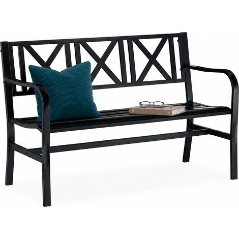 Relaxdays Gartenbank aus Metall, 2-Sitzer, robust, für Terrasse, Balkon, Ruhebank HxBxT 81 x 127 x 56 cm, Stahl, schwarz (1/5)