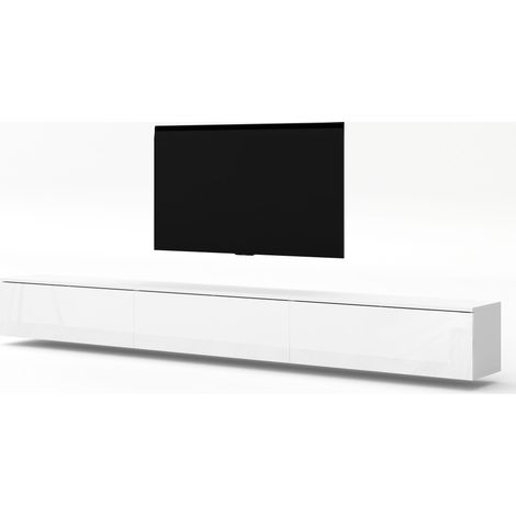AX LIVING TV Bank weiß Loriano weißes TV Board 3x100 cm Matt/Hochglanz