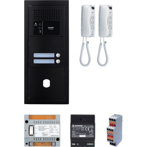 Pack GT audio 2 BP programmé avec platine façade noire satin 200445 - AIPHONE GTBA2EB