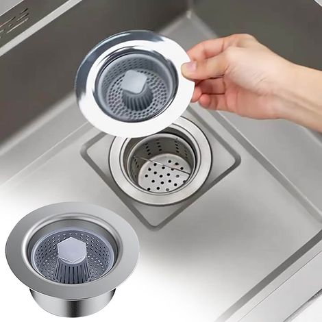 Filtro 3 in 1 per lavello da cucina, filtro di scarico in acciaio inox, tappo a molla, cestello anti-intasamento per lavello da cucina. (1/5)