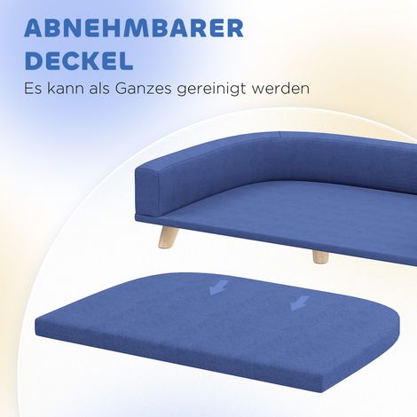 Lit pour chien canapé sofa animal, bois d'eucalyptus, 98 x 67 x 25 cm, bleu (1/5)