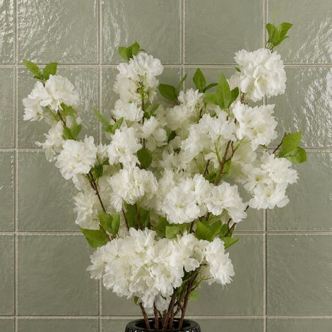 Pack of 6 x 100cm White Artificial Blossom Stem - Premium Quality (1/5)