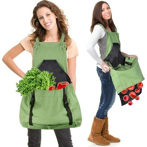 Tablier de récolte (vert), sac en toile pour la cueillette des fruits - Tablier de récolte ajustable et de grande capacité avec ouverture inférieure et doubles clips pour les jardiniers (1/5)