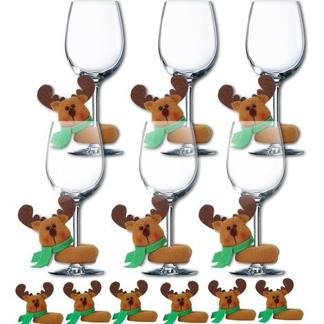 Lot de 6 marque-verres de Noël, charms pour verre à vin (Père Noël, bonhomme de neige, renne) (1/2)