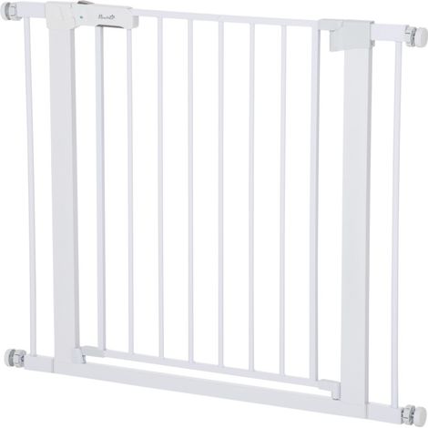 Barrière de sécurité extensible sans perçage 75-96 cm, fermeture automatique, acier blanc, pour portes et escaliers  CHICFURN (1/5)