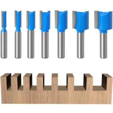7 Pièces Fraise Defonceuse a Bois à Tige 8mm Set, Fraises Droite pour Défonceuses, Fraise a Rainurer à Double Tranchant, Fraise à Copier, pour le Travail du Bois (7) (1/5)