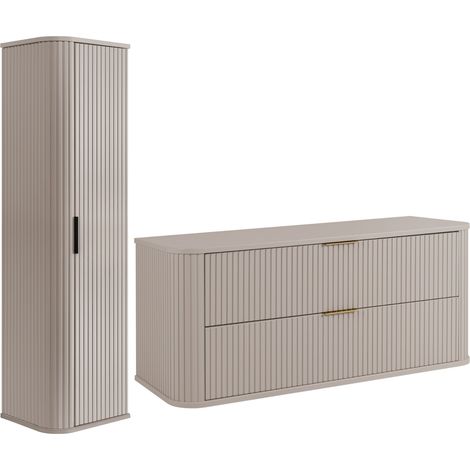 Rodan Badmöbel Set 120,4 cm, 2-teilig, Beige, 41,5 x 120 x 51,7 cm, MDF-Fronten, Hochschrank und Waschbeckenunterschrank