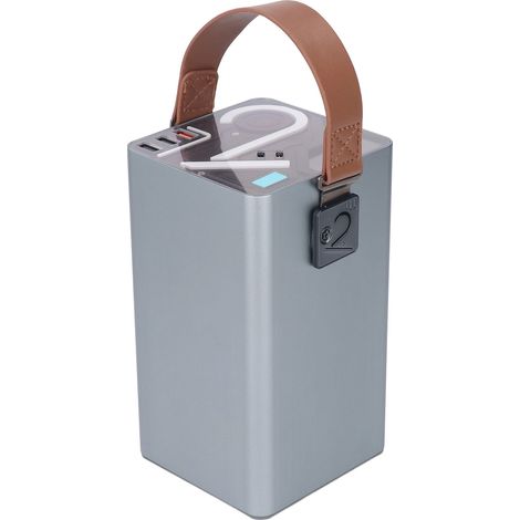 Tragbare Powerstation 120 W, 80000 mAh, 296 Wh, mobile Notstromversorgung für den Außenbereich, silbergrau (1/5)