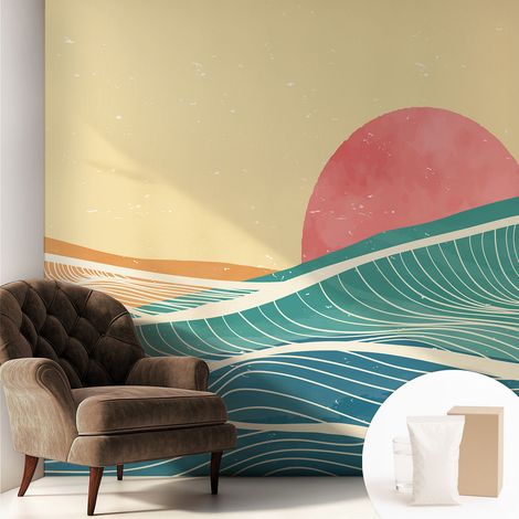 Papier peint intissé décoratif pour chambre et salon Design moderne à poser facilement - Colle incluse gratuite Vagues marines 250x250 cm (1/5)