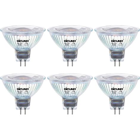 Ampoule LED GU5.3 MR16 Dimmable, 6W=60W, 2700K, 420lm, Lot de 6 Blanc chaud, 12V Basse Tension, Verre, Faisceau 40°, Ampoule GU5.3 LED pour spot encastrable, plafonnier et vitrine (1/5)
