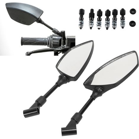 Rétroviseur moto universel 360° rotatif - Style fibre de carbone, verre convexe pour scooter, sport, dirt bike et ATV noir