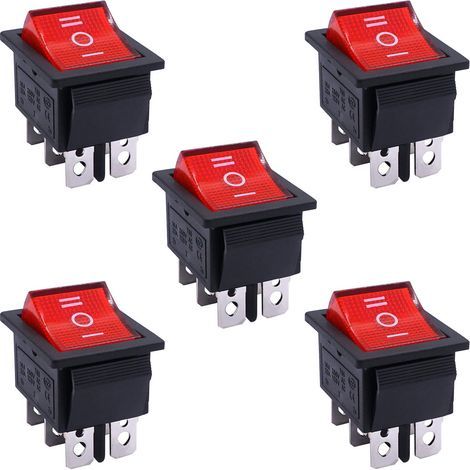 5 pièces Interrupteur à Bascule ON/OFF/ON DPDT 6 broches 3 positions Commutateur à bascule avec rouge Indicateur LED 16A 250V pour Voiture Camion Bateau Appareils électroménagers KCD2-203N-R (1/4)