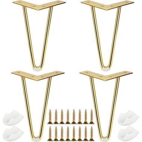 CCYKXA Set of 2 Gold Furniture Legs 20cm Hairpin Table Legs with Screws and Rotatable Feet Gold Metal Table Legs Coffee Table Legs Furniture Legs for Desk Cabinet DIY Projects