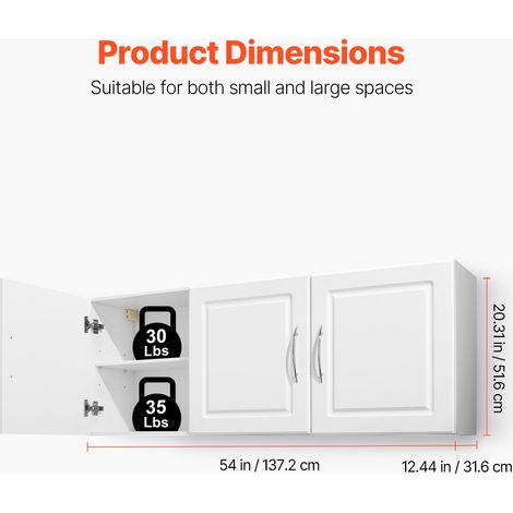 Armoire murale de buanderie à 2 niveaux, placard de rangement suspendu avec étagère réglable, meuble de rangement avec 3 portes pour cuisine, garage, salle de bain, 31,6 x 137,2 x 51,6 cm, blanc (1/5)